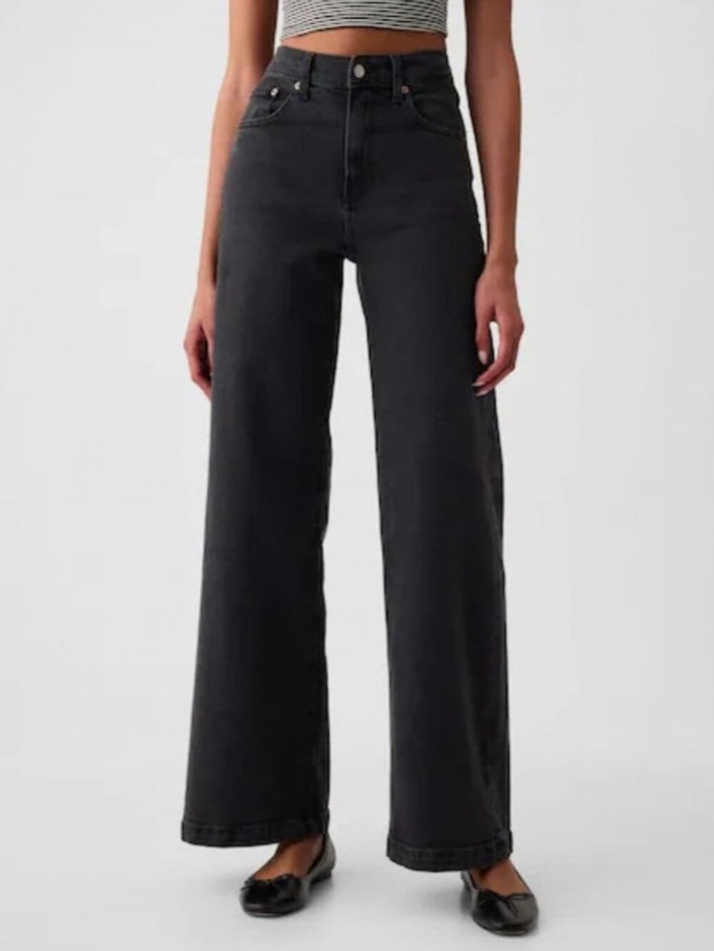 Gap High Stride wide leg jeans black denim size 26 regular